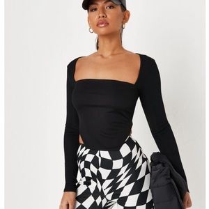 NWT Missguided Black Rib Square Neck Corset Top | Size 6